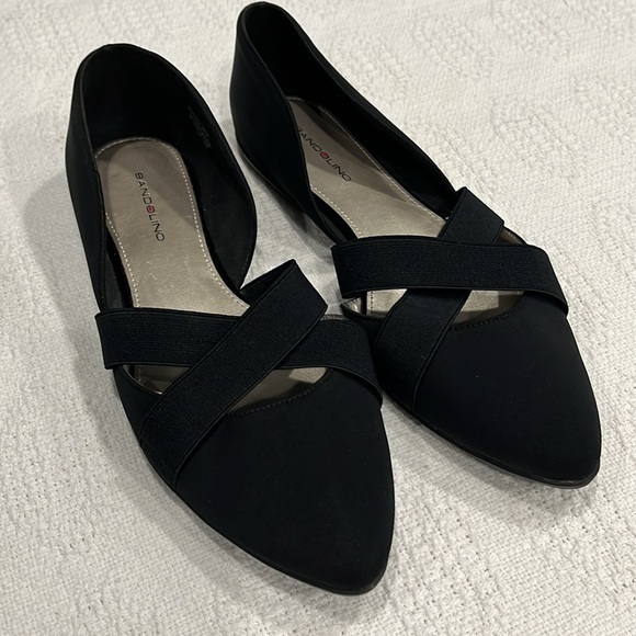 Bandolino black flats, pointed toe,‎ crisscross strap women’s 9.5 shoes 9 1/2 - Picture 2 of 9
